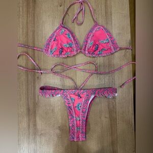 Pink & Blue Patterned Ruffle Bikini